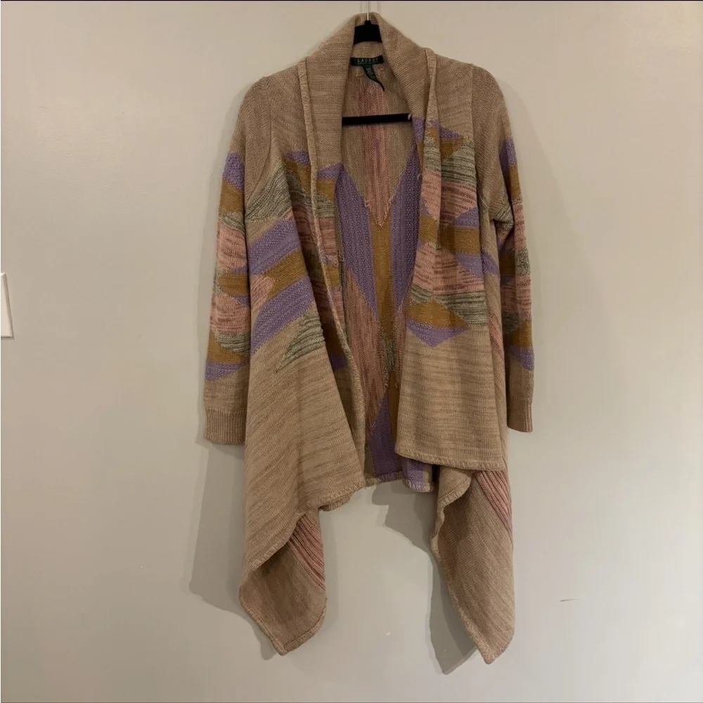 Vintage Ralph Lauren Cardigan Aztec Pastel print cotton Merino wool blend - Picture 5 of 13
